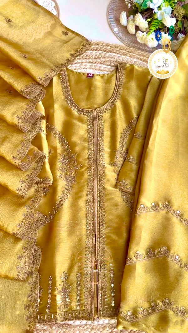 Mustard Premium Designer Readymade Top, Plazzo & Dupatta Collection – Party Wear Edition ClothsVilla