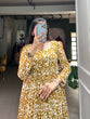 Load image into Gallery viewer, Mustard Printed Georgette Flowy Gown with Full Cotton Lining – Lightweight Elegance