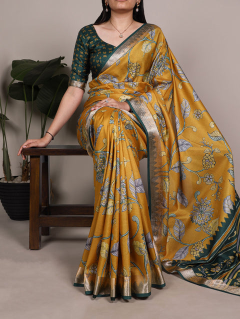 Mustard Printed Tasar Silk Saree ClothsVilla Main image