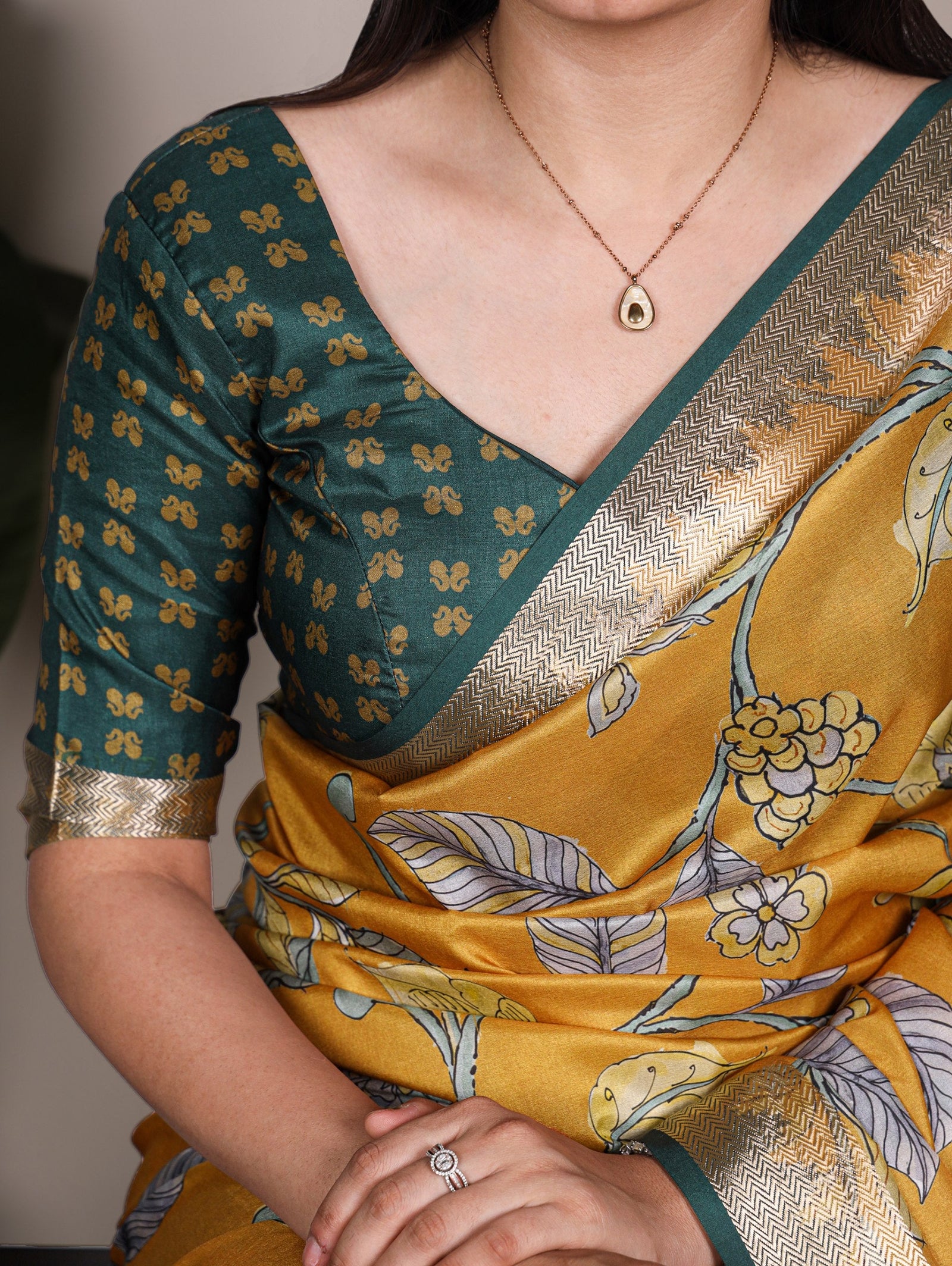 Mustard Printed Tasar Silk Saree ClothsVilla