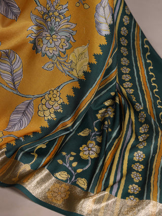 Mustard Printed Tasar Silk Saree ClothsVilla