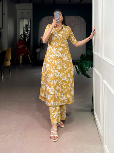 Mustard Printed Top & Bottom Set Clothsvilla