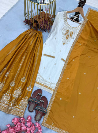 Mustard Pure Chinon Silk Palazzo Suit ClothsVilla