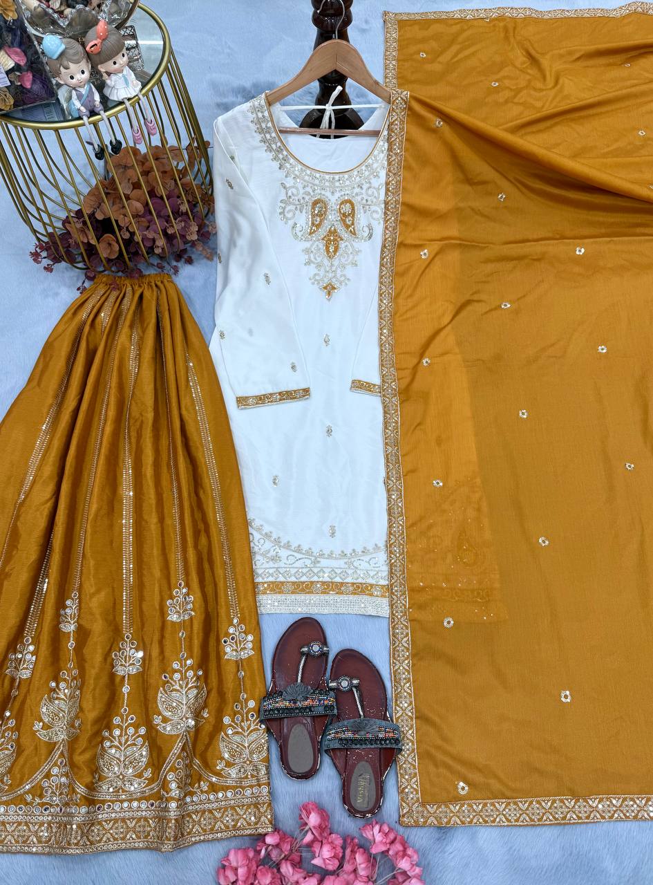 Mustard Pure Chinon Silk Palazzo Suit ClothsVilla