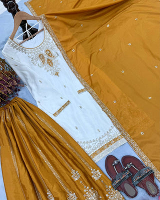 Mustard Pure Chinon Silk Palazzo Suit ClothsVilla