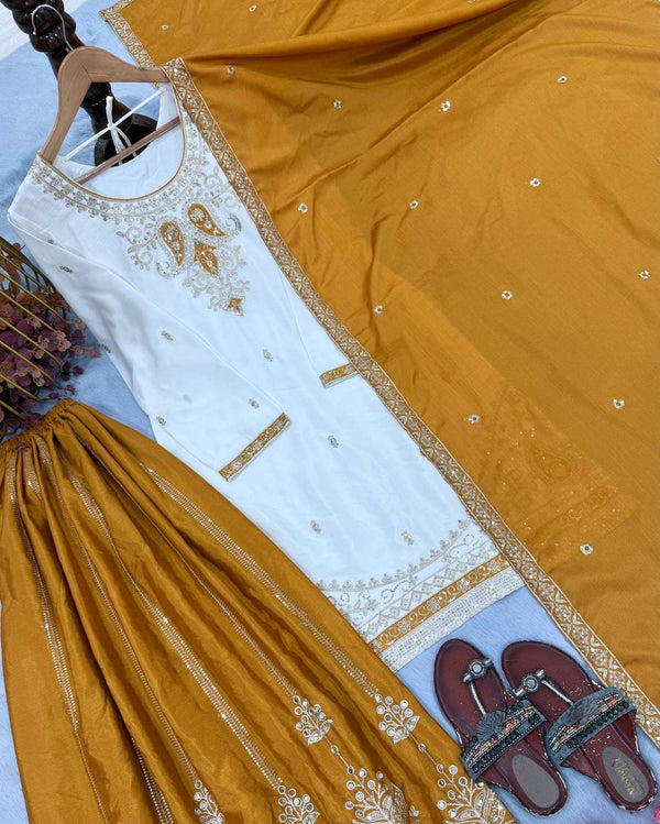 Mustard Pure Chinon Silk Palazzo Suit ClothsVilla