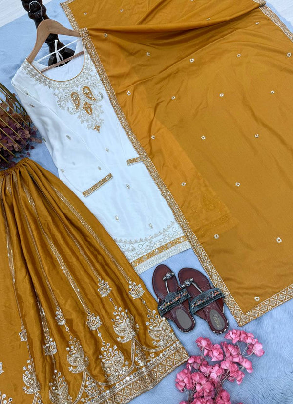 Mustard Pure Chinon Silk Palazzo Suit ClothsVilla