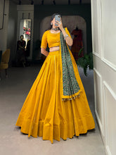 Load image into Gallery viewer, Mustard Pure Cotton Lehenga Choli Set with Purse ClothsVilla