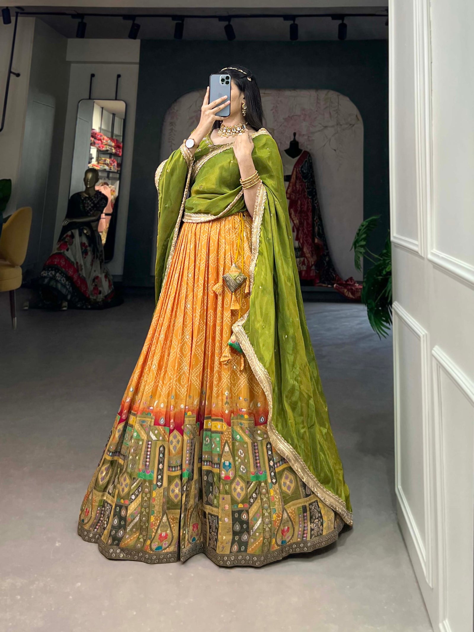 Mustard Pure Viscose Jacquard Lehenga Choli with Zardosi Work ClothsVilla