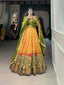 Mustard Pure Viscose Jacquard Lehenga Choli with Zardosi Work ClothsVilla