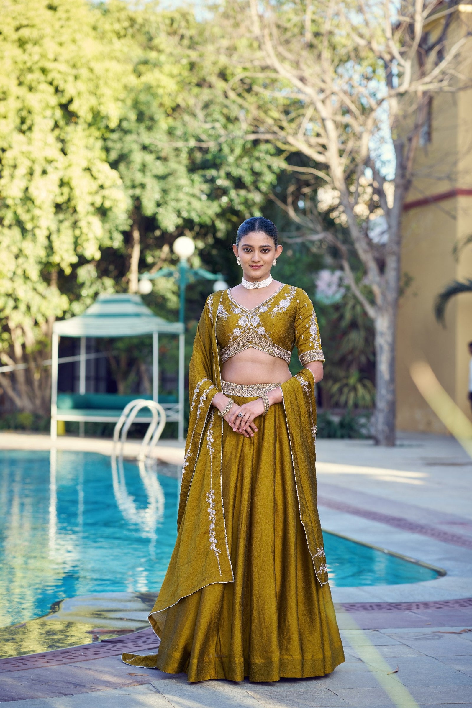 Mustard Rangoli Crush Lehenga ClothsVilla