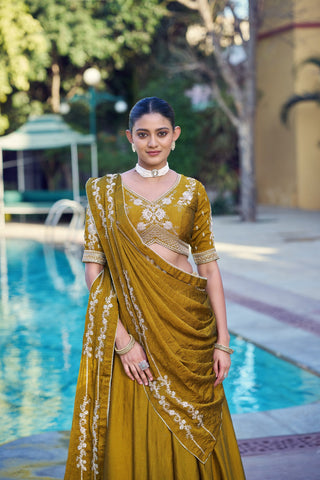 Mustard Rangoli Crush Lehenga ClothsVilla