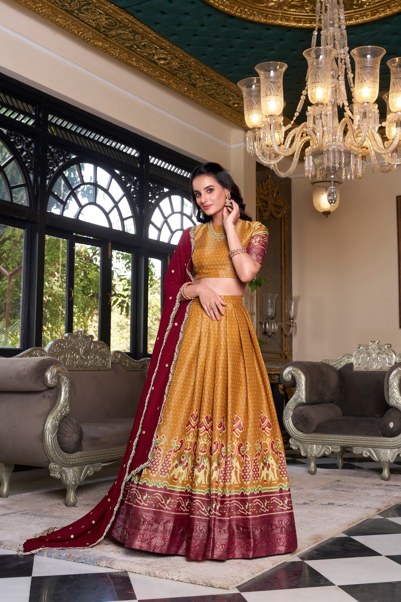 Mustard Regal Kanchipuram Zari Woven Lehenga Set with Embroidered Georgette Dupatta – Stitched Lehenga & Unstitched Blouse Secondary image