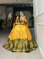 Mustard Self-Design Aura Zari Weave Gown Dress ClothsVilla
