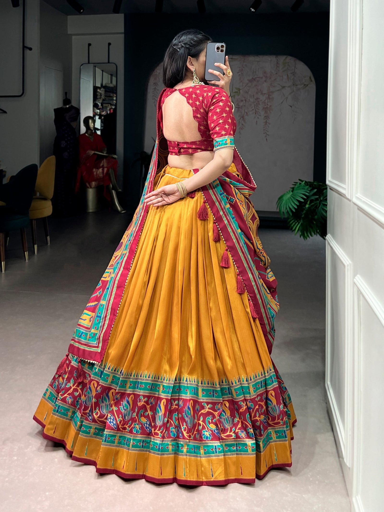 Mustard Silk Printed Lehenga Set ClothsVilla