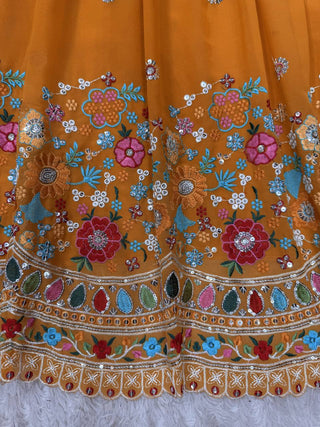 Mustard Stylish Faux Georgette Lehenga Choli Set with Sequin Embroidery & Side Zip Closure – With Dupatta ClothsVilla
