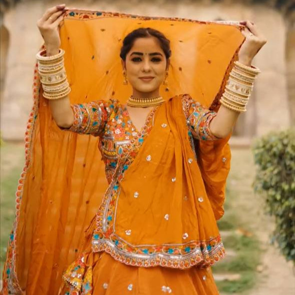 Mustard Stylish Faux Georgette Lehenga Choli Set with Sequin Embroidery & Side Zip Closure – With Dupatta ClothsVilla