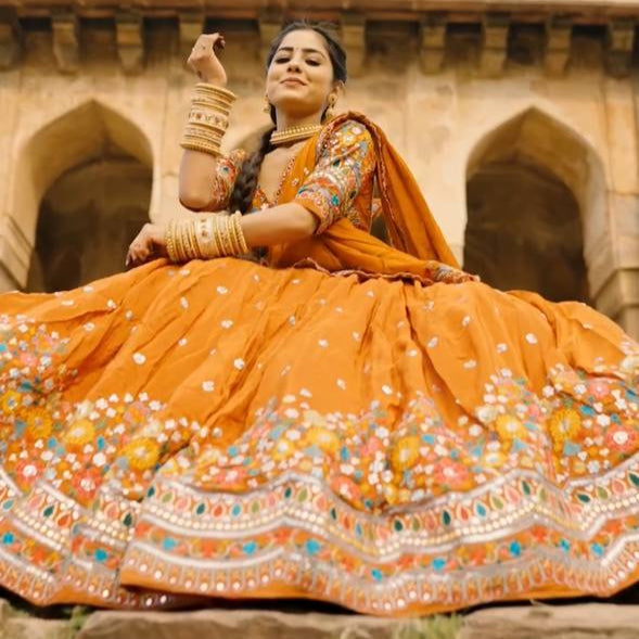 Mustard Stylish Faux Georgette Lehenga Choli Set with Sequin Embroidery & Side Zip Closure – With Dupatta ClothsVilla