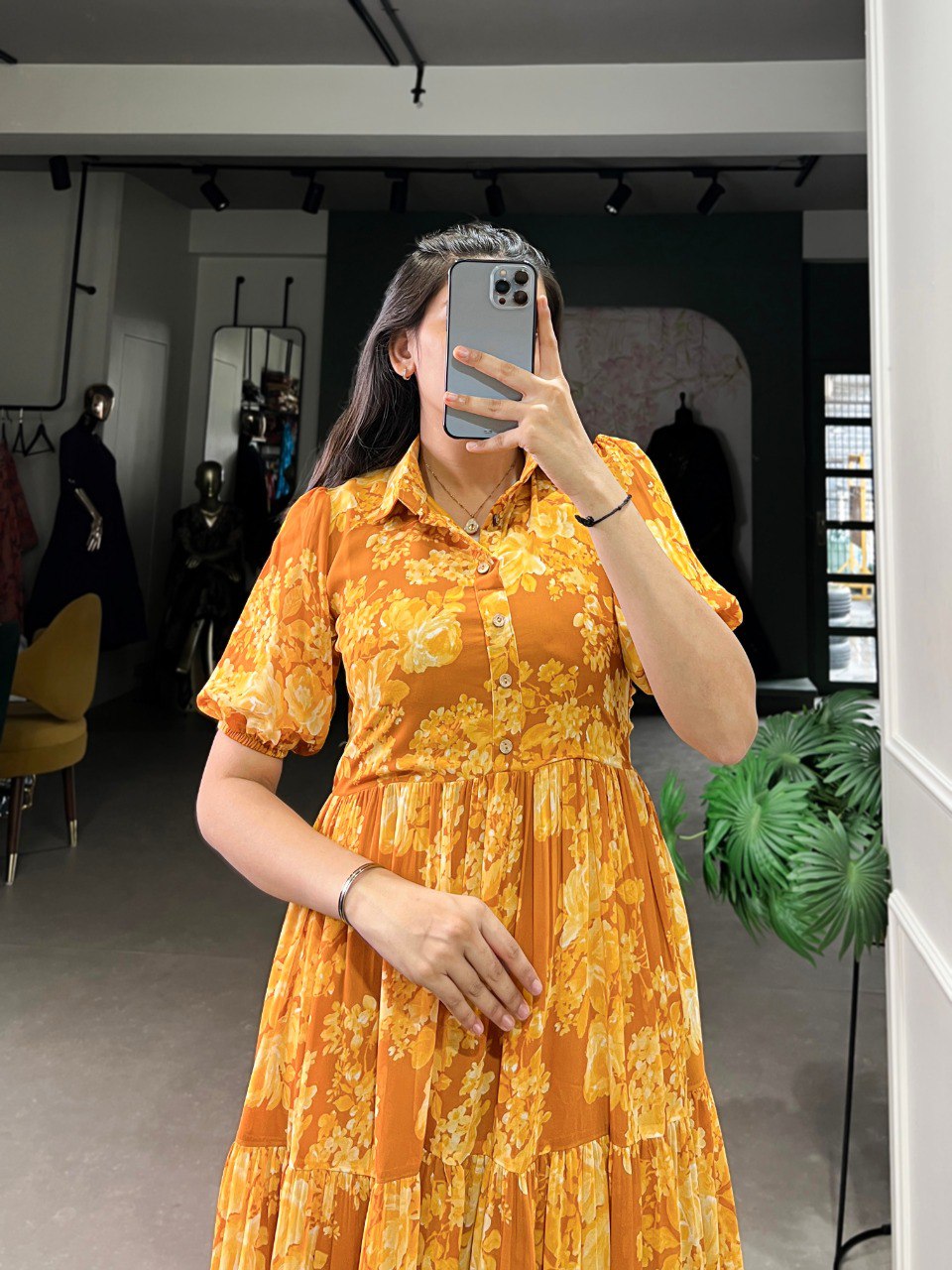 Mustard Sun-Kissed Elegance Floral Georgette Frock ClothsVilla
