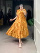 Load image into Gallery viewer, Mustard Sun-Kissed Elegance Floral Georgette Frock ClothsVilla