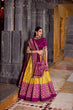 Load image into Gallery viewer, Mustard Tasar Silk Ikkat Print Lehenga Set with Embroidered Blouse &amp; Dupatta ClothsVilla
