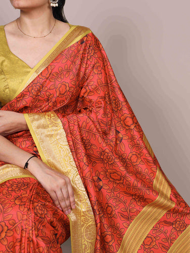 Mustard Tasar Silk Printed Saree ClothsVilla