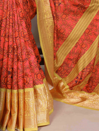 Mustard Tasar Silk Printed Saree ClothsVilla