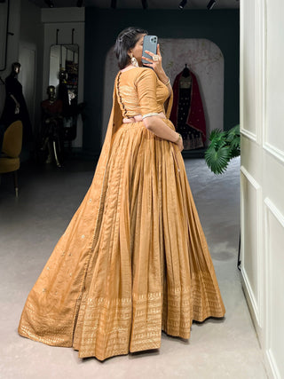 Mustard Timeless Elegance – Pure Chanderi Lehenga Set with Zari Border & Sequin Embellished Dupatta ClothsVilla