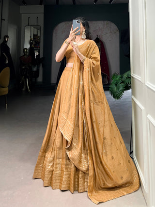Mustard Timeless Elegance – Pure Chanderi Lehenga Set with Zari Border & Sequin Embellished Dupatta ClothsVilla