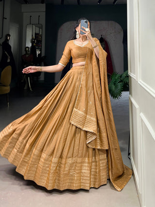 Mustard Timeless Elegance – Pure Chanderi Lehenga Set with Zari Border & Sequin Embellished Dupatta ClothsVilla