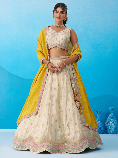 Tissue Sequins Embroidered Semi-Stitched Lehenga & Unstitched Blouse With Dupatta Clothsvilla Main image