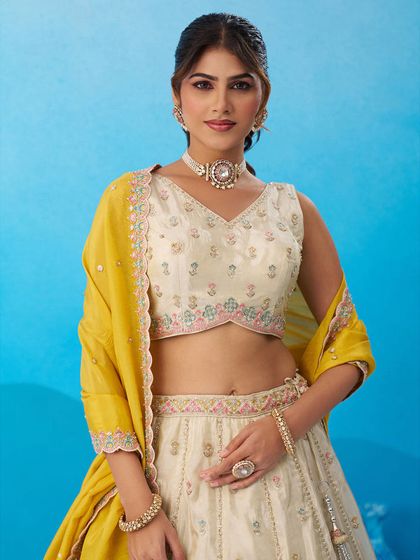 Tissue Sequins Embroidered Semi-Stitched Lehenga & Unstitched Blouse With Dupatta Clothsvilla