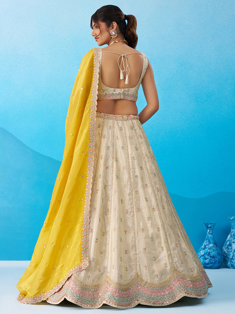 Tissue Sequins Embroidered Semi-Stitched Lehenga & Unstitched Blouse With Dupatta Clothsvilla