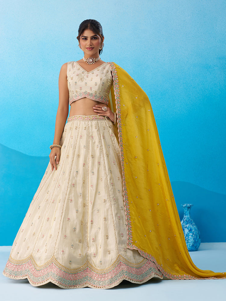 Tissue Sequins Embroidered Semi-Stitched Lehenga & Unstitched Blouse With Dupatta Clothsvilla