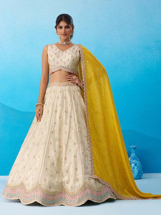 Tissue Sequins Embroidered Semi-Stitched Lehenga & Unstitched Blouse With Dupatta Clothsvilla