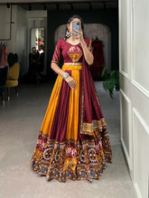 Load image into Gallery viewer, Mustard Vibrant Printed Silk Lehenga with Gamthi &amp; Mirror Work ClothsVilla