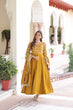 Load image into Gallery viewer, Mustard Vichitra Sequins &amp; Zari Embroidered Gown with 4.2-Meter Flair &amp; Matching Embroidered Dupatta – Full-Sleeve Designer Anarkali Gown Set ClothsVilla