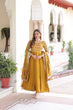 Load image into Gallery viewer, Mustard Vichitra Sequins &amp; Zari Embroidered Gown with 4.2-Meter Flair &amp; Matching Embroidered Dupatta – Full-Sleeve Designer Anarkali Gown Set ClothsVilla