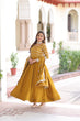 Load image into Gallery viewer, Mustard Vichitra Sequins &amp; Zari Embroidered Gown with 4.2-Meter Flair &amp; Matching Embroidered Dupatta – Full-Sleeve Designer Anarkali Gown Set ClothsVilla