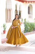 Load image into Gallery viewer, Mustard Vichitra Sequins &amp; Zari Embroidered Gown with 4.2-Meter Flair &amp; Matching Embroidered Dupatta – Full-Sleeve Designer Anarkali Gown Set ClothsVilla
