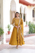 Load image into Gallery viewer, Mustard Vichitra Sequins &amp; Zari Embroidered Gown with 4.2-Meter Flair &amp; Matching Embroidered Dupatta – Full-Sleeve Designer Anarkali Gown Set ClothsVilla
