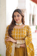 Load image into Gallery viewer, Mustard Vichitra Sequins &amp; Zari Embroidered Gown with 4.2-Meter Flair &amp; Matching Embroidered Dupatta – Full-Sleeve Designer Anarkali Gown Set ClothsVilla