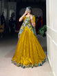 Load image into Gallery viewer, Mustard Vichitra Silk Embroidered Lehenga Set with Kalamkari Print Dupatta ClothsVilla