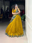 Mustard Vichitra Silk Embroidered Lehenga Set with Kalamkari Print Dupatta ClothsVilla