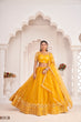 Load image into Gallery viewer, Mustard Yellow Butterfly Net Lehenga with Thread &amp; Mirror Work Embroidery Clothsvilla