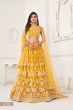 Load image into Gallery viewer, Mustard Yellow Butterfly Net Lehenga with White Cotton Thread Work and Sequence Embroidery Clothsvilla