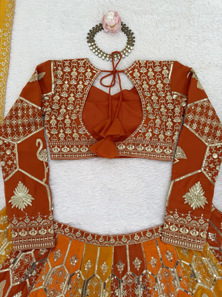 Mustard Yellow Designer Faux Georgette Lehenga Choli with Dupatta ClothsVilla