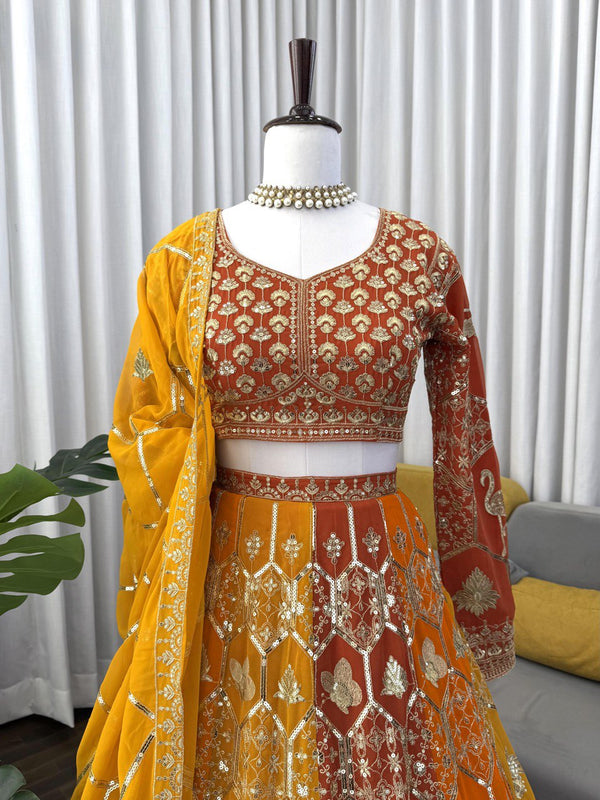 Mustard Yellow Designer Faux Georgette Lehenga Choli with Dupatta ClothsVilla