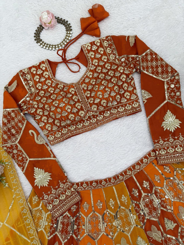 Mustard Yellow Designer Faux Georgette Lehenga Choli with Dupatta ClothsVilla