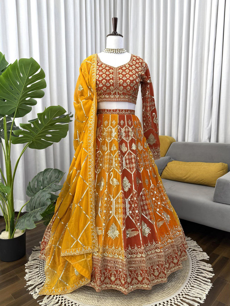 Mustard Yellow Designer Faux Georgette Lehenga Choli with Dupatta ClothsVilla